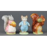 3 Beswick Beatrix Potter figures - Squirrel Nutkin 1102 3 1/2", Tip Toes 1675 3 1/2" and Tom