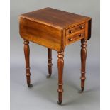 A Victorian mahogany Pembroke work table fitted 2 short drawers, raised on turned supports ending in