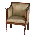 A MAHOGANY UPHOLSTERED ARMCHAIR, with p