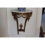 A GILT 'D' SHAPED CONSOLE TABLE, with wh