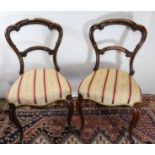 A SET OF SIX VICTORIAN ROSEWOOD DINING CHAIRS with compressed balloon backs, carved arched mid-bars,