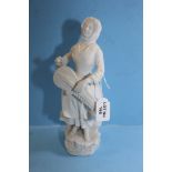 A 19TH CENTURY FRENCH WHITE BISQUE PORCELAIN FIGURE OF A YOUNG LADY WITH A MUSICAL INSTRUMENT,