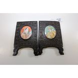 A PAIR OF 19TH CENTURY INDIAN DELHI SCHOOL OVAL MINIATURE PAINTINGS OF SHAH JEHAN AND HIS WIFE, each