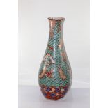 A LARGE LATE 19TH CENTURY JAPANESE PORCELAIN FLOOR VASE, turquoise ground with clouds, dragons and