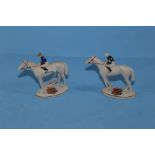 A SCARCE W.H. GOSS PORCELAIN MODEL OF A RACEHORSE with jockey up in black jacket and a DITTO with