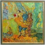 Jeff Kerr after Vincent Van Gogh mid XXI,
Oil on board,
' The Good Samaritan ',
Inscribed verso,