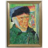 Jeff Kerr after Vincent Van Gogh mid XXI,
Oil on board,
' Self portrait with bandaged ear ',