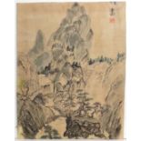 Chinese School early - mid XX,
Pen ink and watercolour,
Mountainous landscape with figures,