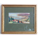 1940's Vista,
Gouache,
Royal Border Bridge, Berwick- on- Tweed , Northumberland,
Shows train