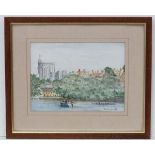 Eddie Fisher 1985,
Pen ink and watercolour,
River Thames at Windsor,
Signed and dated lower right,