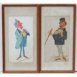 DI Jones XX,
Felt Tip , a pair,
Dickensian Characters,
Signed and dated lower left,
Each 8 1/4 x 4