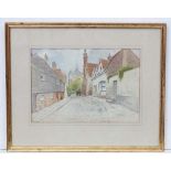 J Munday XX-XIX,
Watercolour,
Essex Village Street Scene,
Signed lower left,
9 3/4 x 14 1/4.