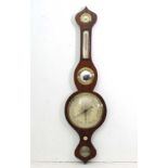 19 thC Onion top barometer : A 5 glass Rosewood wheel barometer , ' Dry/Damp ' dial, thermometer ,