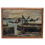 After Christopher Wood,
Coloured print,
' The Red Funnel ',
Labelled verso , in a limed oak frame,