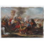 19thC Italian School and later,
Oil on canvas,
Figures fighting in the crusades,
19 3/4 x 27 1/2.