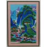 Indistinctly Signed Chinese XX,
Gouache on paper,
Gardens and mountainous landscape with spruce,