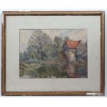 Indistinctly Signed English School XIX,
Watercolour ,
Water mill and pond,
Signed lower right.