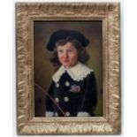 K Gehm XIX Continental School
Oil on canvas
Child wearing a velvet hat and coat ,