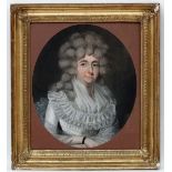 XVIII  English School
Pastel oval 
Portrait of a noble lady wearing a lace trimmed dress
Bear