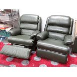 2 Lazy Boy green leather reclining armchairs CONDITION: Please Note - we do not