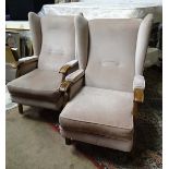 Pair of beige upholstered wingback chairs CONDITION: Please Note - we do not make