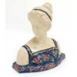 An early 20thC Les bleus de Louvière bust of a classical maiden,