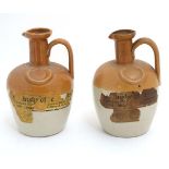 Whisky : Ye whiskey of ye monks - Two 2-tone stoneware small flagons containing Scotch Whiskey