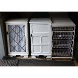 2 white painted cabinets with wire vegetable rack CONDITION: Please Note - we do