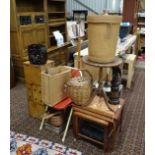 Assorted items to include : nest of tables, 2 standard lamps, linen basket,