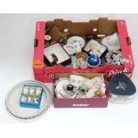 Box of assorted ceramics and miscellaneous items to include pair of H & K Tunstall candlestick,