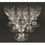 A set of 6 liqueur glasses with knop stems. Each 3'' high.