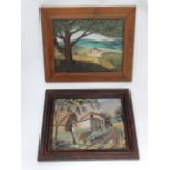 2 paintings of farm buildings with horses verso etc CONDITION: Please Note - we do