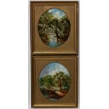 Manner of Thomas Whittle ( XIX ) A pair of oil on canvas ovals (2) Wooded stream scenes Both 13 3/4