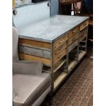 Bespoke Vintage Industrial work bench / table with stainless steel top CONDITION: