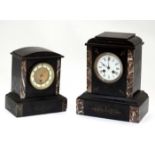 Matching slate clocks : a larger slate and marble 8 Day Clock striking on a bell together with a R&