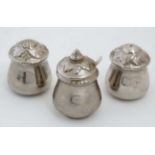 A 1940s Royal Worcester 3 piece silver lustre cruet set, to include, salt , pepperette,