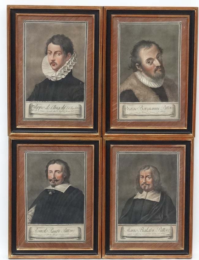 Early - mid XVIII coloured Italian engravings,