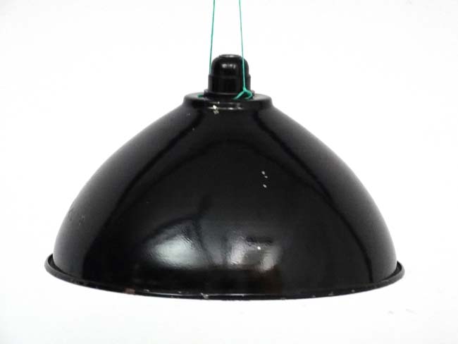 Vintage Industrial : a semi Dome black painted metal light shade with white enamel under. - Image 3 of 3