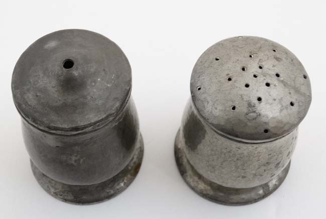 Liberty : An Arts and Crafts plannished pewter comprising salt and pepper and numbered 1078 under. - Image 3 of 5
