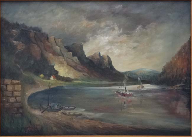 J . Kantecki (c. 1916-1999 ) Polish, Oil on canvas, Paddle steamer in coastal inlet etc. - Image 3 of 4