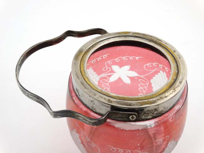 An early 20thC glass biscuit barrel with silver plated mounts lid and handle, - Image 6 of 6