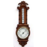 Aneroid wall barometer : a blonde oak cased 19thC 2 glass barometer with mercury thermometer ( with