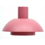 Vintage Retro : a Danish Raspberry coloured pendant hanging lamp having original white plastic down