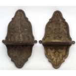 A pair of 19thC walnut carved wooden wall brackets 13" high x 6 1/2" wide x 5" deep