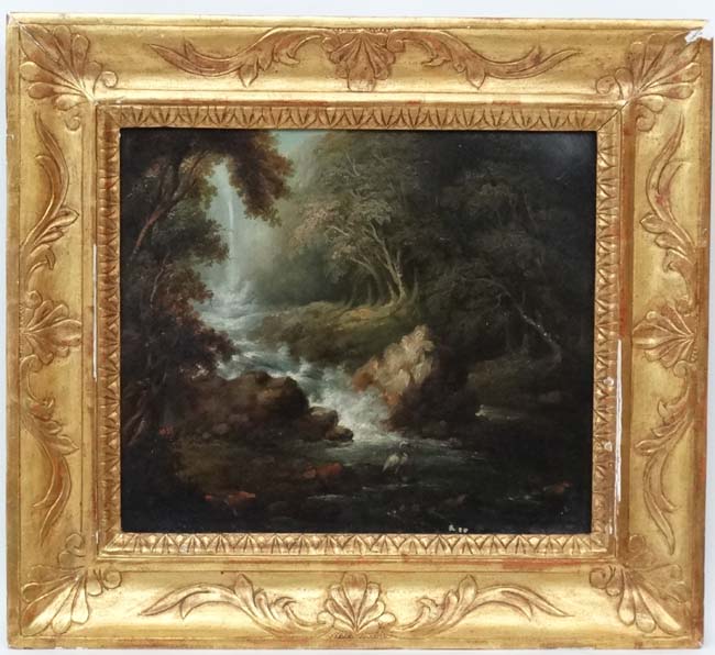 Indistinctly Initialled XIX, Oil on Canvas, River gorge scene , waterfall in background,