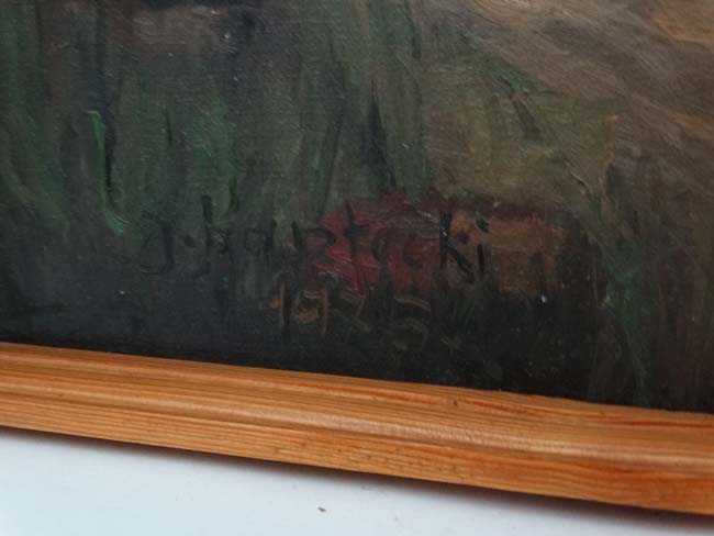 J . Kantecki (c. 1916-1999 ) Polish, Oil on canvas, Paddle steamer in coastal inlet etc. - Image 4 of 4