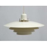 Vintage Retro : a Swedish designer pendant light / lamp labelled ' Belid T1216 ' with skep louver