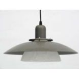 Vintage Retro : a Danish pendant light with grey liveried shade and ice glass under shade ,