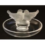 Lalique : A late 20thC pin dish with pair of birds to centre. Signed under.