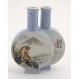 A 20thC blue and white Chinese double moon flask,